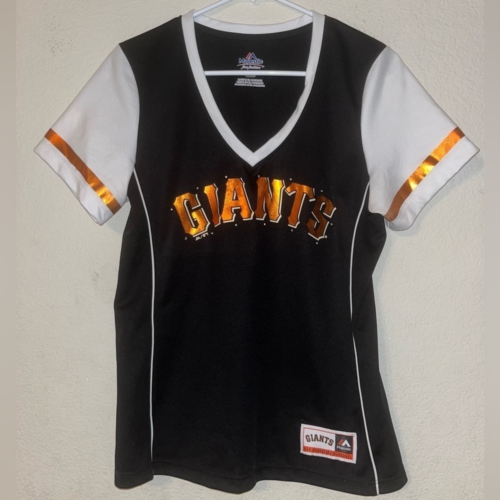 Majestic Giants short sleeve black & orange shirt, size Medium